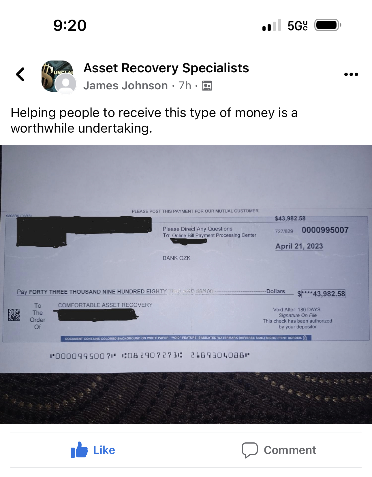 Bank OZK asset recovery